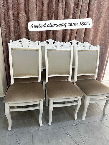 perla stul: 6 ədəd klassik üslubda yemək otağı stulu dəsti. - Rəng: ağ çərçivə — 1