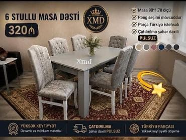 6 stullu masa dəsti Xüsusiyyətlər: - Masa ölçüsü: 90 × 170 sm - 6