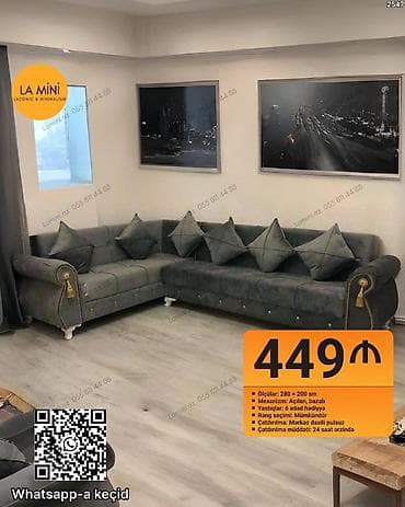 Künc divan dəsti – LA Mini dizayn - Ölçü: 280 × 200 sm - Mexanizm