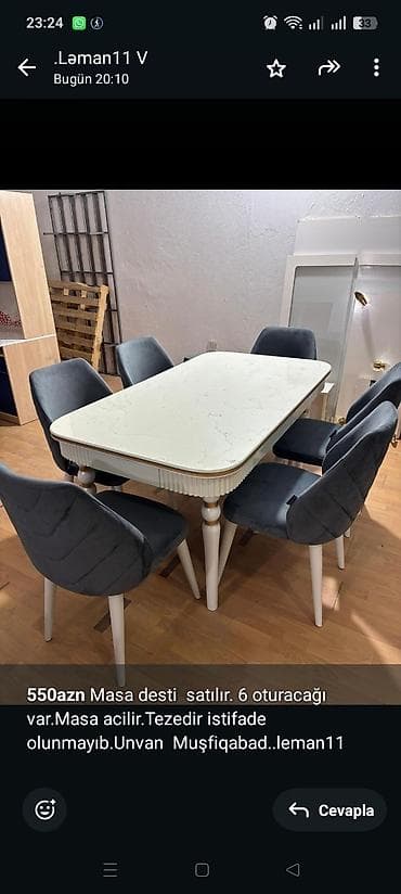 *550azn* Masa desti satılır. 6 oturacağı var.Masa acilir.Tezedir lalafo.az -da *550azn* Masa desti satılır. 6 oturacağı var.Masa acilir.Tezedir