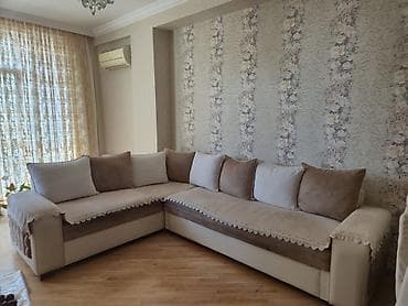 L‑şəkilli yumşaq künc divan - Rəng: bej və qəhvəyi tonalarda kombinə