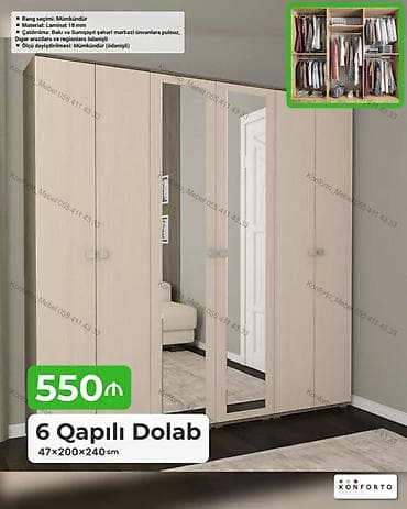 qapi ucun setkalar: 6 qapılı geyim dolabı - Ölçü: 47×200×240 sm - Material: 18 mm laminat — 1