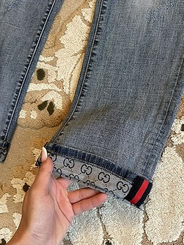 cins paltar: Gənc tərz üçün mavi cins şalvar - Model: düz kəsim, orta bel - Rəng — 2