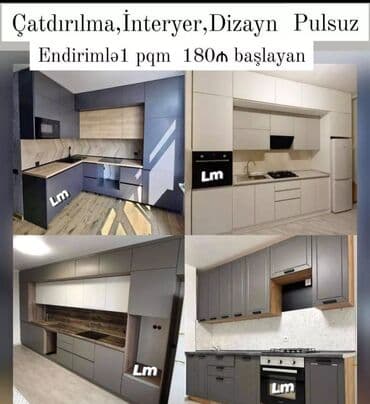 Sifarişlə mətbəx dəsti, Sadə petlələr, Sadə laminat, Kredit yoxdur, Pulsuz çatdırılma, Rayonlara çatdırılma