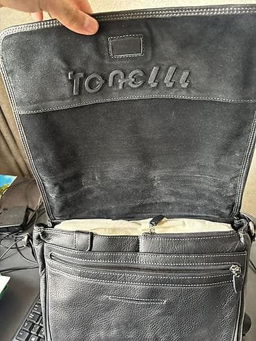 Çantalar: Torelli kişi üçün çiyin çantası – qara rəng, təbii dəri - Material — 2