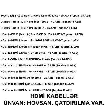 Настольные ПК и рабочие станции: HDMİ DVİ VGA Display Port Type-C USB Kabellər SAYLA ALANA VƏ USTALARA — 10