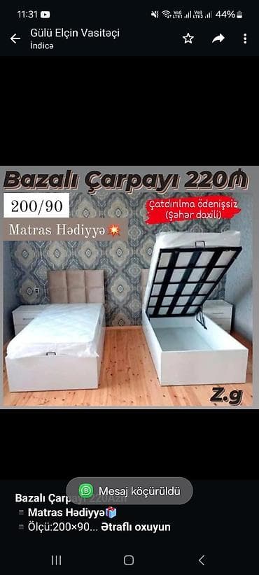 Мебель на заказ: *Bazalı Çarpayı 220Azn* *▪️Matras Hədiyyə🎁* ▪️Ölçü:200×90 ▪️Rəng — 1