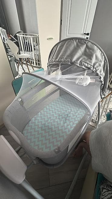 islenmis matras: Beşik/Next-to-me tipli körpə beşiyi - Rəng: boz (açıq boz tekstil) — 2