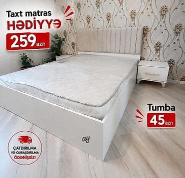 tek kravat: Ağ rəngdə müasir yataq dəsti: - Taxt çarpayı: sadə və zərif dizayn — 1