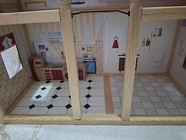 kuklalar evi: Taxta kukla evi - Material: təbii ağac karkas, rəngli çap divar — 4
