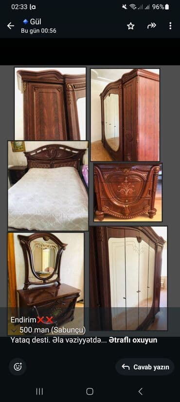 продается спальный гарнитур: Endirim❌❌ ✔️500 man (Sabunçu) Yataq desti. Əla vəziyyətdədir. Təcili — 1