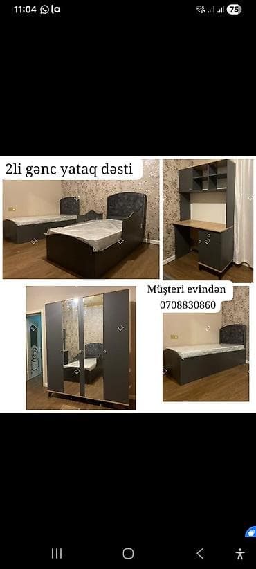 tek dolablar: 2-li gənc yataq dəsti Komplektə daxildir: - 2 ədəd tək nəfərlik — 1