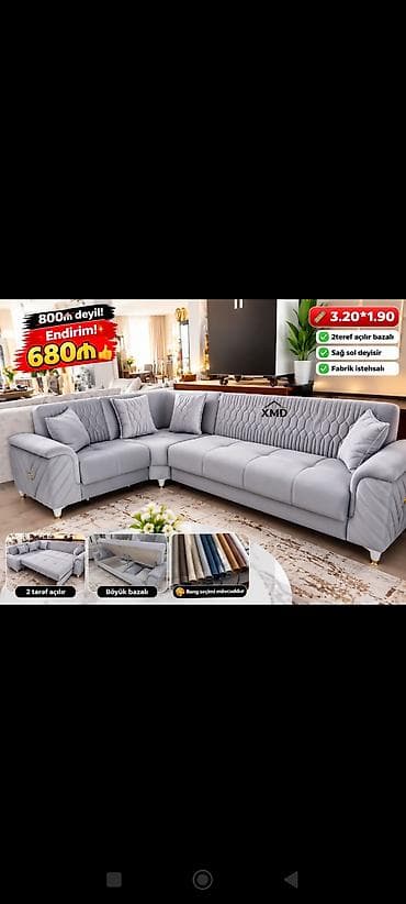 divan sultan: L şəklində yumşaq künc divan – fabrik istehsalı - Ölçü: 3.20 × 1.90 m — 1