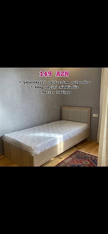 mini masa: Tək nəfərlik çarpayı – 149 AZN - Müasir dizayn: taxta korpus, yumşaq — 2
