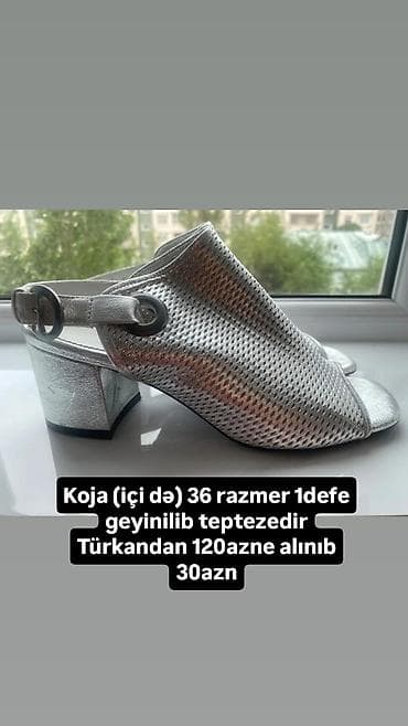 Gümüşü rəngli qadın ayaqqabısı (açıq burunlu, arxadan qayışlı). - — 1