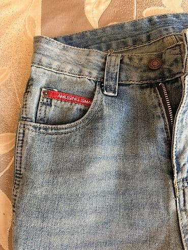 trapes salvar modelleri: Açıq mavi yuyulma effektli cins şalvar - Model: klassik düz kəsim — 1