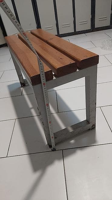 Metall karkaslı taxta oturacaq/skamya - Dizayn: loft üslubunda, düz — 4