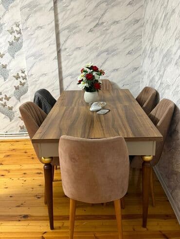 oturacaq dəstləri: Qonaq otağı üçün, İşlənmiş, Açılan, Kvadrat masa, 6 stul — 1