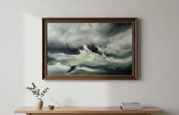 Dəniz mənzərəli yağlı boya tablo - Mövzu: Fırtınalı dənizdə dalğalar