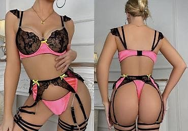 dəri qısa botinkalar: Qadın iç geyimi dəsti – 3 hissəli - Rəng və dizayn: Şok-çəhrayı atlas — 1