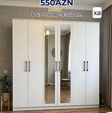 ev tortlari: Ağ rəngli 6 qapılı dolab. Sadə və modern dizayna malikdir, yataq otağı — 1