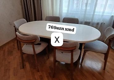 stol ustul: Oval formalı yemək masası və 6 ədəd stul dəsti. Xüsusiyyətlər: - Masa — 1