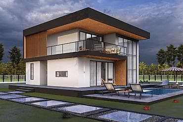 Müasir iki mərtəbəli villa – memarlıq layihəsi və tikinti xidməti