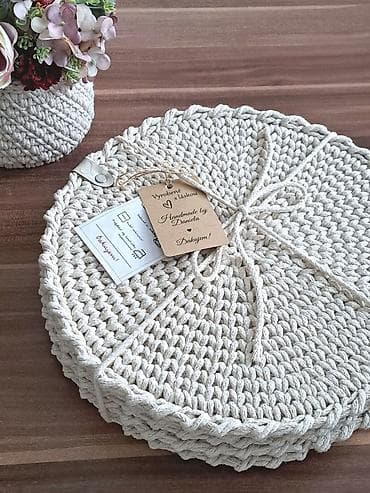 Qab-qacaq və mətbəx ləvazimatları: Əl işi dairəvi süfrə altlıqları (placemat seti) - Material: qalın — 2