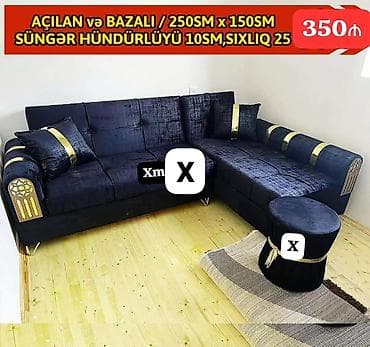 Açılan və bazalı künc divan. Ölçüsü: 250 sm x 150 sm Süngər — 1