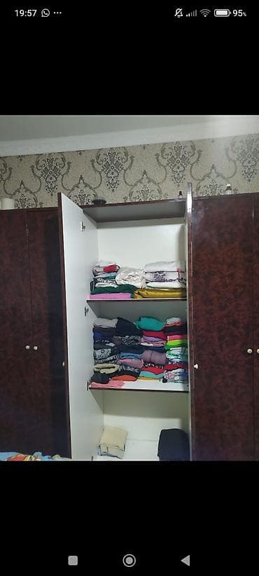 paltar wkaflari: 6 qapı, Güzgülü, Qəhvəyi, Digər material, Açılan, Düz dolab — 3