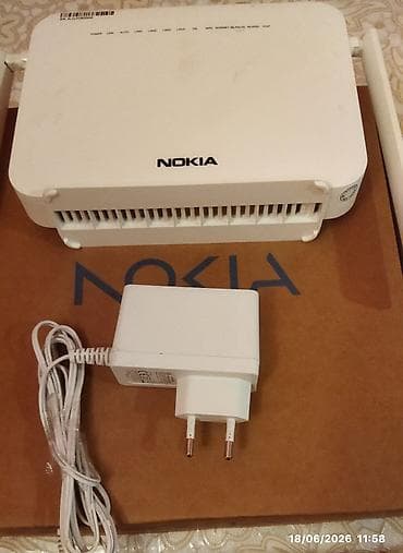 Nokia Wi‑Fi router/ONT Xüsusiyyətlər: - Brend: Nokia - Rəng: ağ - Üst