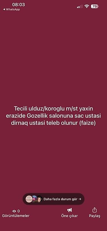 İş: Qadın saç ustası tələb olunur, Faiz — 1