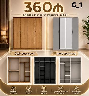 isvaner: 3 qapılı, Rəngli, Digər material, Açılan, Düz dolab — 1