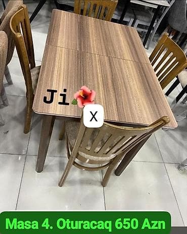 balkon stul: Mətbəx/dinləmə dəsti: 1 masa + 4 ədəd oturacaq - Masa: taxta — 1