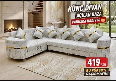 Künc divan – açılan baza ilə - Rahat L formalı dizayn, geniş oturma