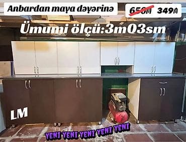 Mətbəx mebeli dəsti - Ümumi ölçü: 3 m 03 sm - Aşağı və yuxarı