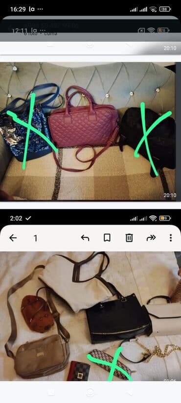 maral şəkilli qadın kardiqanları: Qadın geyimləri və aksesuarları dəsti - Çantalar: şəkillərdəki — 1