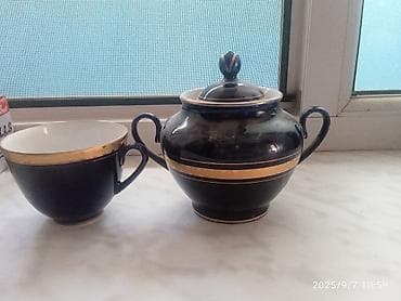 cay: Çay dəsti, rəng - Mavi, Farfor, 12 nəfərlik, SSRİ — 2