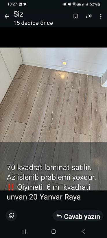 döşəmə materialları: Məhsul: Laminat döşəmə taxtaları - Ümumi sahə: 70 m² - Rəng/tekstura — 1