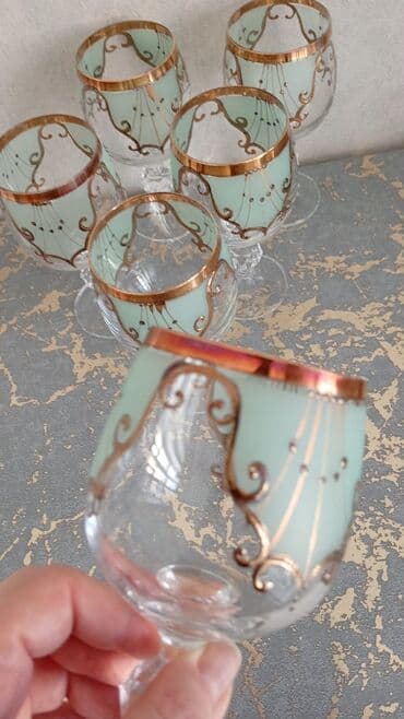 rəssam şəkilləri: Qədəhlər, rəng - Yaşıl, Şüşə, 6 ədədli dəst — 1