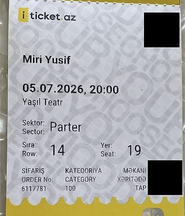 Məhsul: Konsert bileti Tədbir: Miri Yusif Tarix və saat — 1