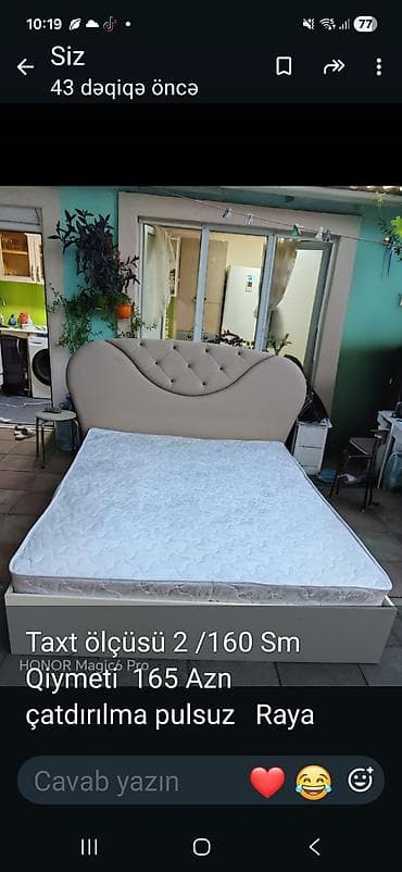 mdf mebel: İki nəfərlik taxt - Ölçü: 200 x 160 sm - Yumşaq başlıq: düyməli — 1