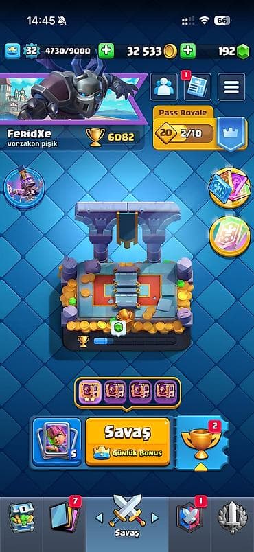 qaşıq dəsti: Clash Royale oyun hesabı - Kral səviyyəsi: 32 - Kupa: 6082 (ən yüksək — 4