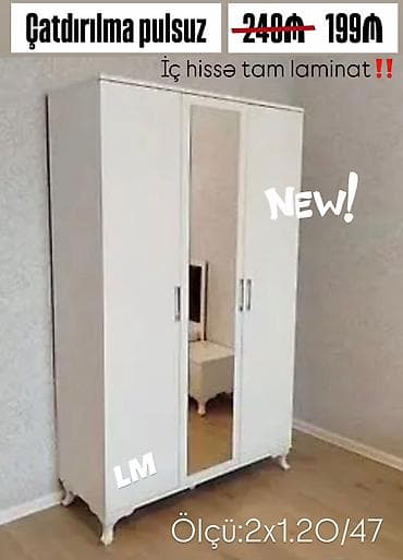 islenmis stol stullar: 3 qapılı, Güzgülü, Ağ, Açılan, Düz dolab — 1