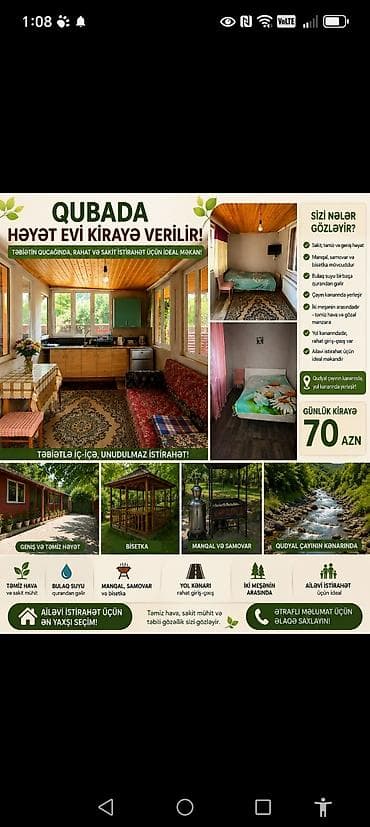 ev axtaranlar: Qubada Qeçreşde həyət evi kirayə verilir – təbiətin qoynunda, sakit — 1
