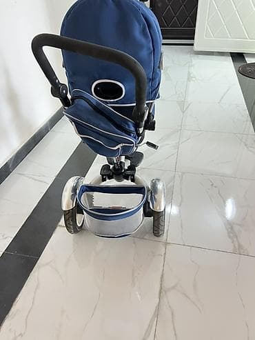 teker velosiped: Uşaq üçtəkərli velosiped-araba (transformer), mavi rəng — 2