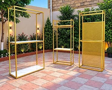ref: Qızılı metal vitrin/stend dəsti - Minimalist dizaynlı, qızılı rəngdə — 1