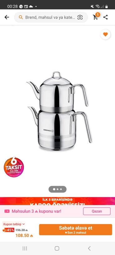 Yeni, rəng - Gümüşü, Qəhvədan, Dəm, Paslanmayan polad, 2 l, Türkiyə lalafo.az -da Yeni, rəng - Gümüşü, Qəhvədan, Dəm, Paslanmayan polad, 2 l, Türkiyə