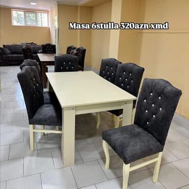 quş əti: Qonaq otağı üçün, Yeni, Açılmayan, Dördbucaq masa, 6 stul — 2