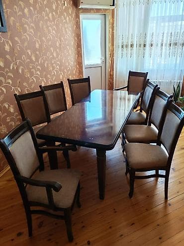 bağ ucun stol stul: Qonaq otağı üçün, İşlənmiş, Açılmayan, Dördbucaq masa, 8 stul — 3